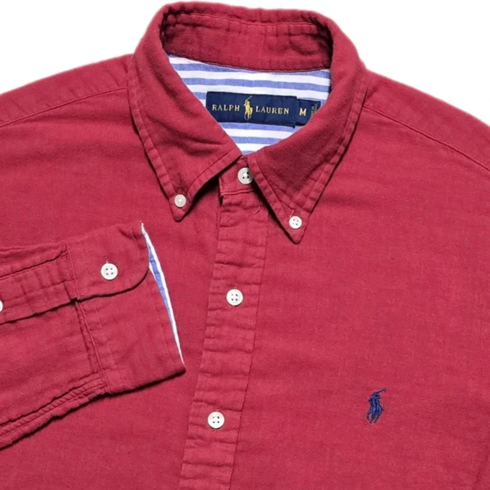 Polo Ralph Lauren Slub Cotton Flannel Shirt Mens M Red Button Down Pony EUC